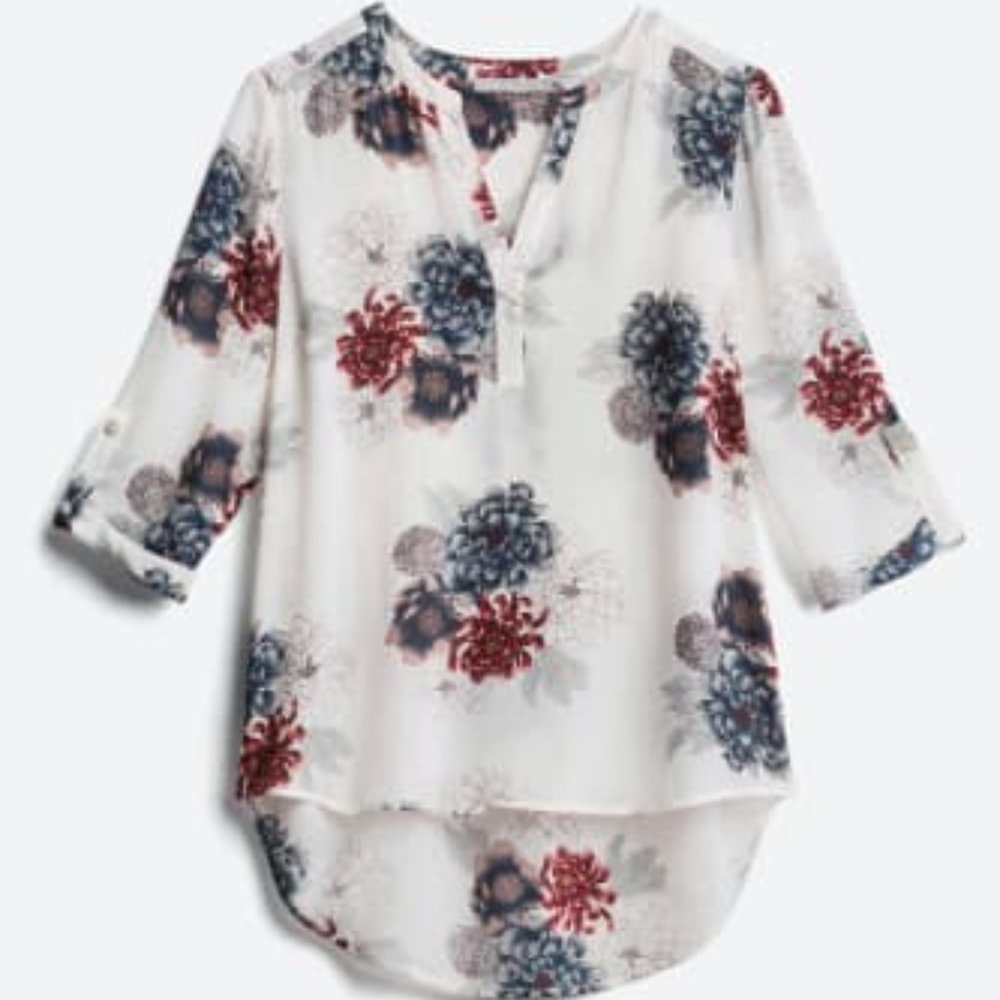 EUC Plus Size Daniel Rainn White Floral Koda Split Neck Blouse - Size 2X